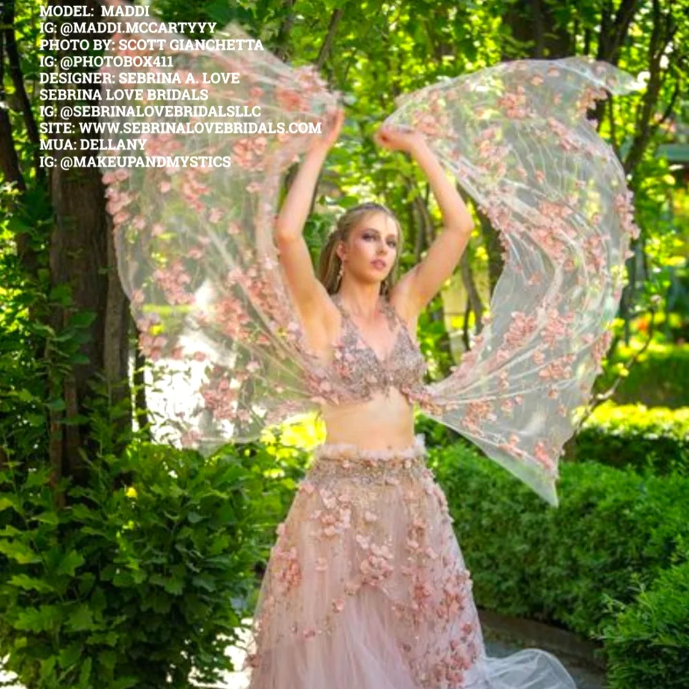 "TUSCANY" Blush & Rose Gold Floral Lace Tulle Wedding Ballgown Set - Picture 5 of 11